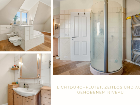 Hauptbad mit Eckbadewanne, Runddusche und Bidet in Einfamilienhaus in Bernau bei Berlin, hell und hochwertig ausgestattet