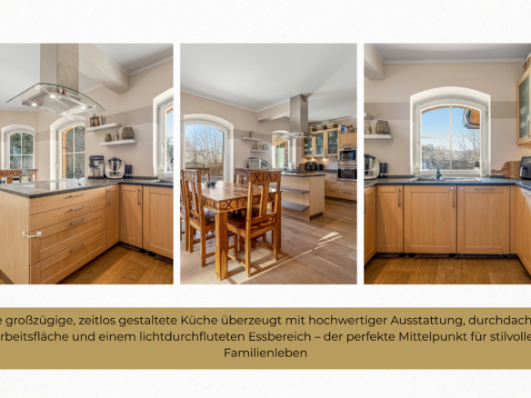 Großzügige Küche mit Kochinsel und Essbereich in Einfamilienhaus in Bernau bei Berlin, lichtdurchflutet und hochwertig ausgestattet